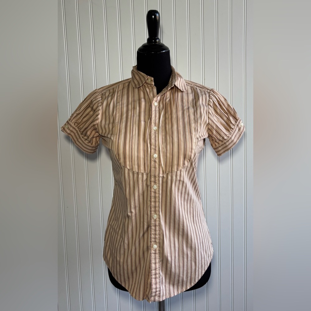 Ralph Lauren Beige Striped Button Down Shirt